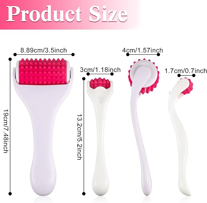 2 Pcs Muscle Roller Stick Fascia Body Cellulite Face Muscle Massage Roller Manual Massage Tools for Muscles Relief Neck Arm Back Leg Body Roller Deep Trigger Points Release Roller (White, Rosy)