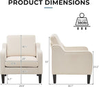 VINGLI Mid Century Modern Accent Chair, Beige Fabric Accent Chairs for Living Room Upholstered Armchair Sofa with Scooped Arms for Bedroom, Apartment, Studio, Office, Waiting Room