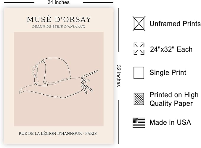 Poster Master Vintage Poster - Retro One Line Snail Drawing Print - Snail Line Art - Minimal Gift for Men, Women, Animal Lover - Abstract Wall Decor for Home, Office, 24x32 Unframed Wall Art