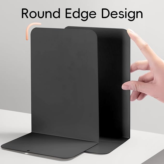 M&G Book Ends 1 Pair, Black Large Metal Bookends for Shelves, L-Type Book Stopper for Heavy Books, Non-Skid Bookstand for Office Home School Supplies