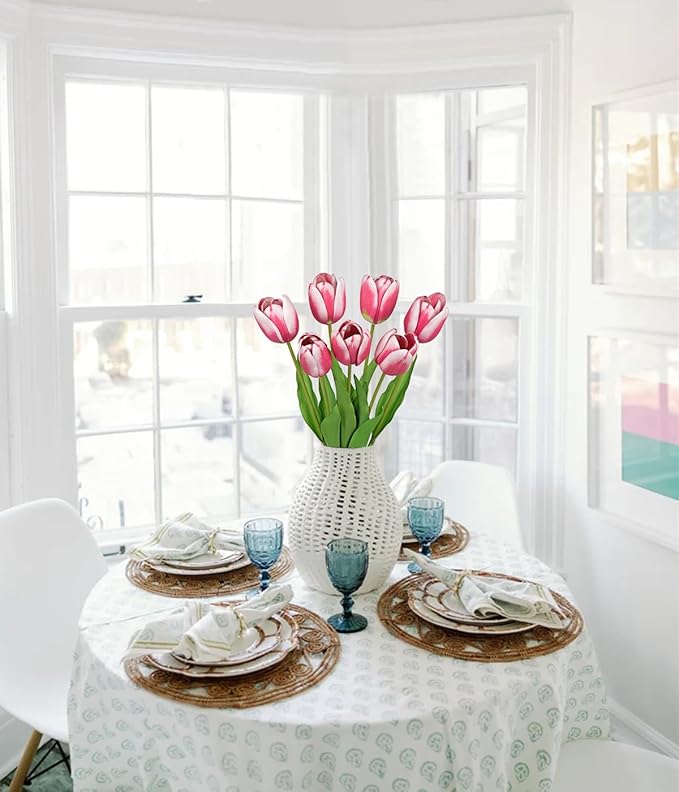 Artificial Tulips Flowers – 24" Long Stem Faux Tulips, 7PCS Real Touch Fake Red Tulip for Vase, Farmhouse, Kitchen, Spring & Wedding Home Decor