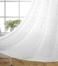 MIUCO Floral Embroidery Semi Sheer Curtains Faux Linen Grommet Window Curtains for Bedroom Living Room 63 Inch Length 2 Panels, Pure White