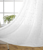 MIUCO Floral Embroidered Semi Sheer Curtains Faux Linen Grommet Window Curtains for Bedroom Living Room 95 Inches Long 2 Panels, Pure White