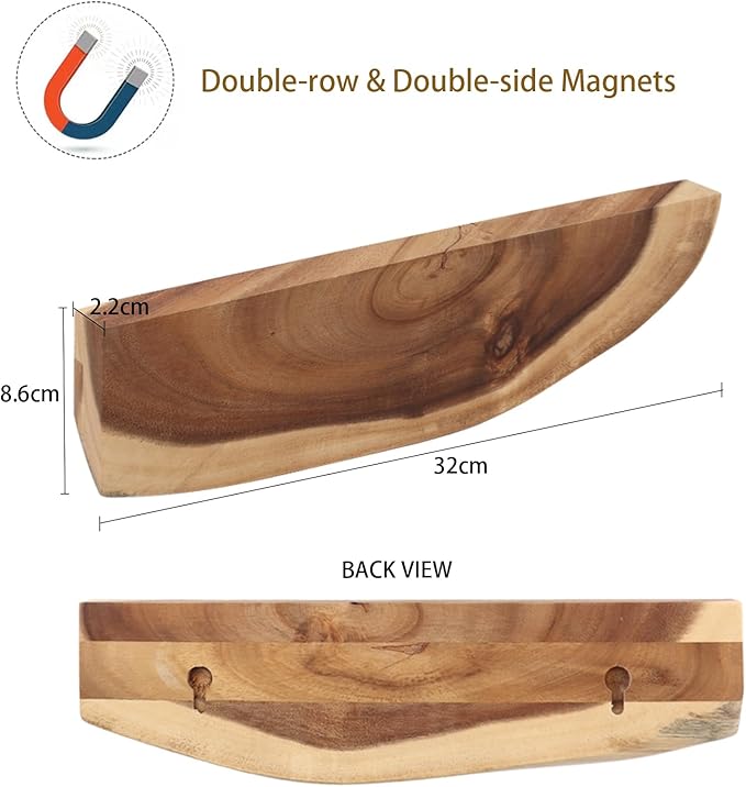 12.5 Inch Magnetic Knife Holder for Wall,Acacia Wood Knife Magnetic Strip,Knife Holder Wood Magnetic,No Drilling Knife Magnetic Strip-Strong Knife Magnet- for Kitchen Knives and Tools