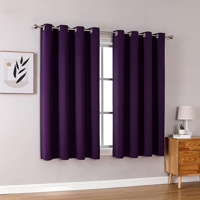 ChrisDowa Grommet Blackout Curtains for Bedroom and Living Room - 2 Panels Set Thermal Insulated Room Darkening Curtains (Royal Purple, 52W x 63L)