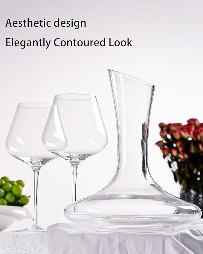 JBHO Full Bottle Wine Decanter with 2pcs Red Wine Glasses and Cleaning Beads, 21 oz Burgundy Wine Glasses, 56 oz Wine Carafe Aerator and Glasses Set, Wine Decanter and Glass Set