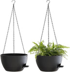 12 Inch Hanging Baskets 2 PC with Chains, Self-Watering Hanging Planters for Indoor Outdoor Plants, Plastic Hanging Flower Pots,Black