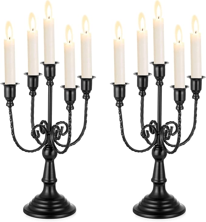 Sziqiqi Black Candelabra Candle Holder - Candle Holders for Candlesticks Set of 2 Metal Candelabrum Stand for Wedding Christmas Table Centerpieces Decor