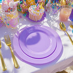 FLOWERCAT 60PCS Purple Plates - Heavy Duty Purple Plastic Plates Disposable for Easter Party/Wedding - Include 30PCS 10.25" Dinner Plates and 30PCS 7.5" Dessert Plates