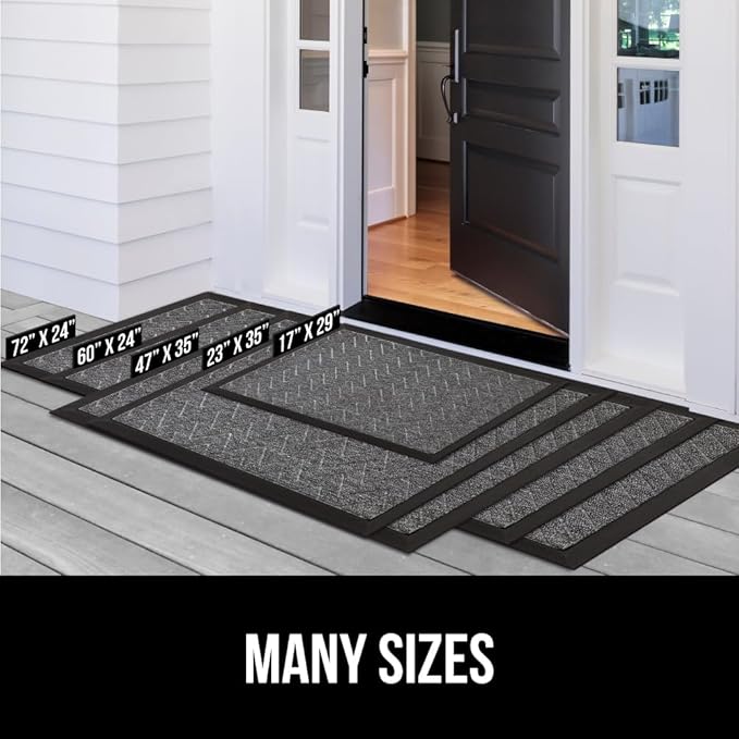 GORILLA GRIP 100% Waterproof All-Season WeatherMax Doormat, 47x35, US Designed Natural Rubber, Stain and Fade Resistant, Low Profile Indoor Outdoor Door Mats, Easy Clean Patio Mat, Light Gray Bones