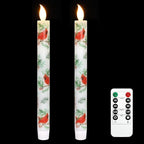 Cardinal Bird Flameless Taper Candles with Remote - Red Bird Theme LED Taper Candles for Home Xmas Holiday Party Christmas Decoration - 2PCS 9.5INCH