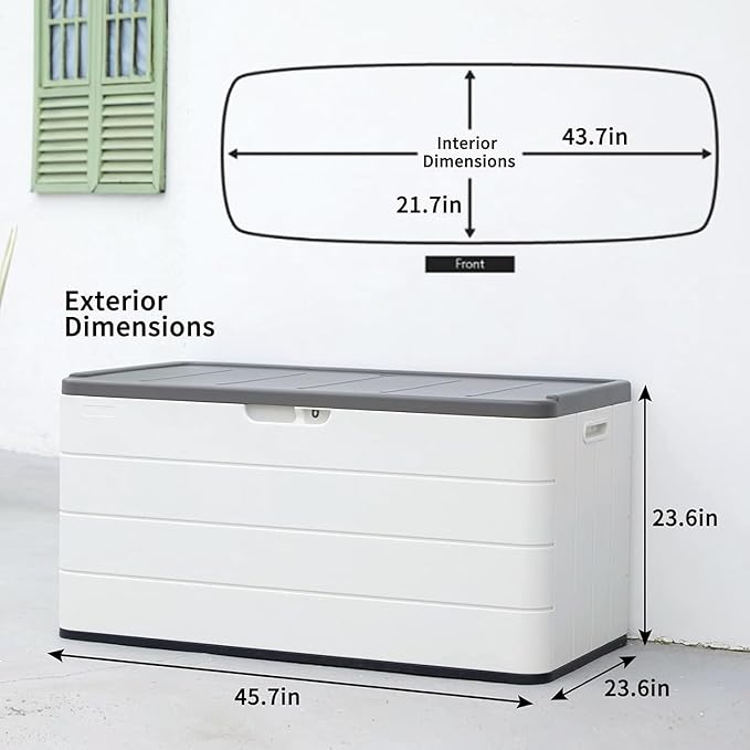 100 Gallon Outdoor Storage Box Waterproof Lockable Resin Deck Box Large, Patio Storage Bin for Pool Accessories Cushion Furniture, Garden Tools, UV-Resistant Outside Delivery Black&White