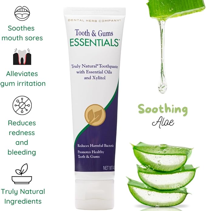 Dental Herb Company - Essentials Toothpaste - Truly Natural Fluoride-Free and SLS-Free - Superior Defense Against Bleeding and Irritated Gums, Dry Mouth, and Mouth sores. (4 oz.)