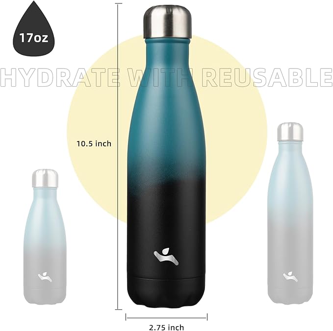 Insulated Water Bottles,17 oz Double Wall Stainless Steel Vacumm Metal Flask for Sports Travel,Indigo Black