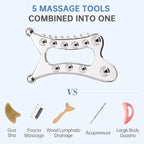 Metal Body Gua Sha Tool, 5 in 1 Muscle Scraper Tool, Lymphatic Drainage Massager for Self Care, Fascia Blaster for Cellulite, Trigger Point Massage Tools for Pain Relief