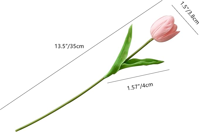 Mandy's Artificial Tulips 12 Stems Light Pink Partially Open PU Faux Flowers for Wedding Home Decor 13.5 Inch