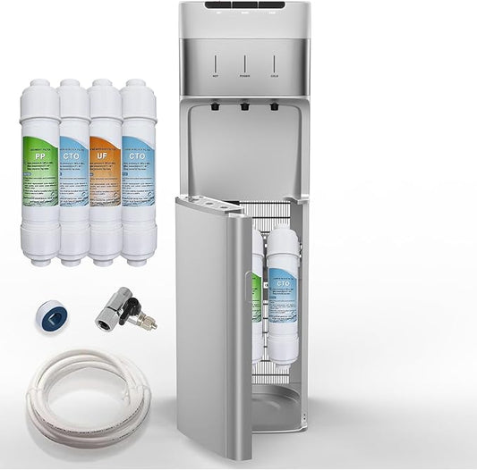 Self Cleaning Bottleless Water Cooler Dispenser with 4 Stage Water Filter 3 Temperature Settings Silver