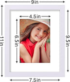 Vittanly 8x10 Picture Frames Set of 9, Shatter Resistant Plexiglass, Display 5x7 Pictures with Mat or 8x10 without Mat, Photo Frames for Wall or Tabletop, Engineered Wood, White