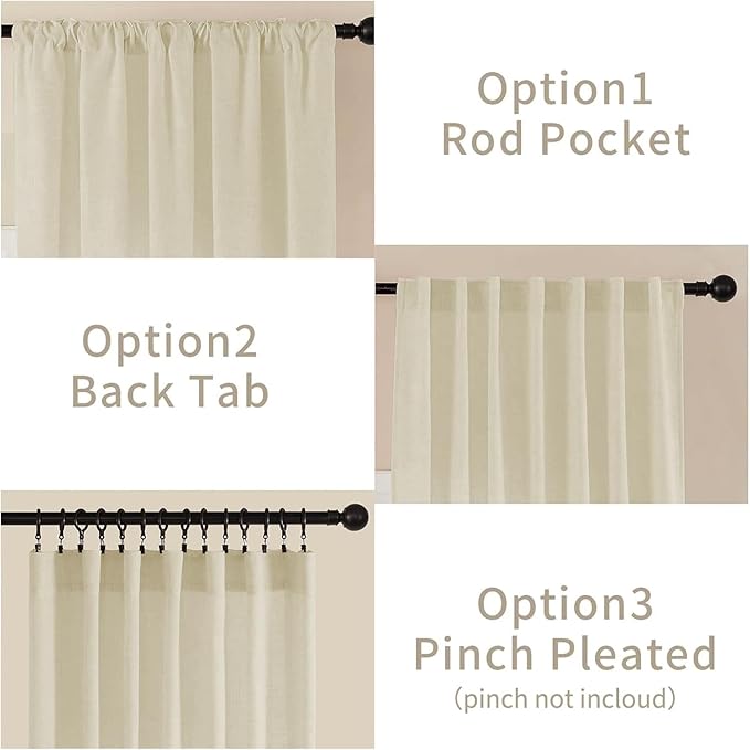 Joydeco Linen Curtains 96 Inch Length 2 Panel Sets,Light Filtering Curtains for Bedroom 52 Inch Wide Living Room Drapes with Back Tabs & Rod Pockets (W52 x L96 Inch, Linen)