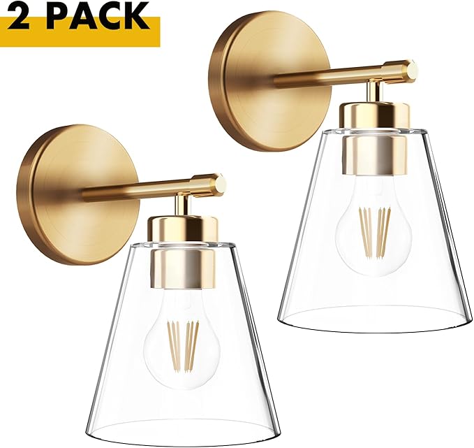 Hamilyeah Gold Wall Sconces Set of 2, Bathroom Sconce Lighting Fixtures, Modern Industrial Sconces Wall Lighting Indoor, Brass Wall Lamps for Bedroom Living Room Kitchen Over Sink Hallway