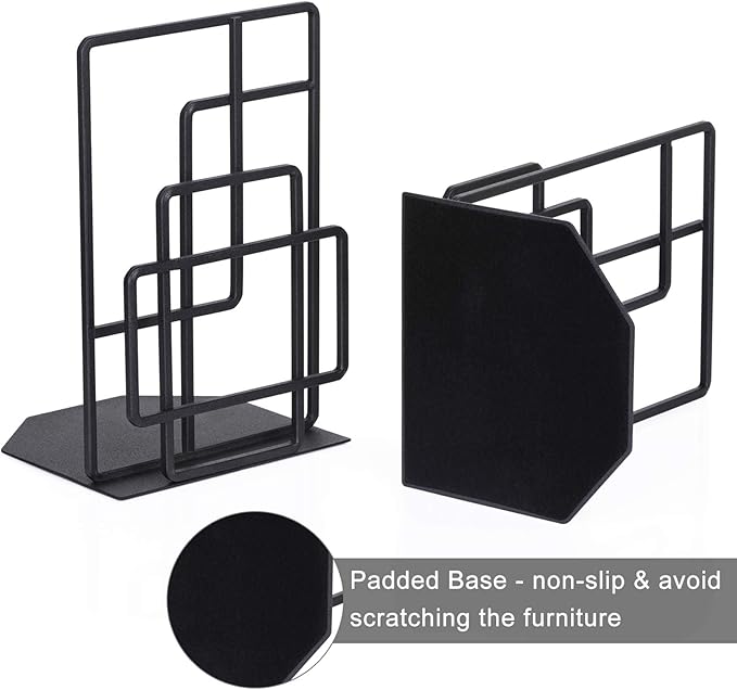 SRIWATANA Book Ends Heavy Duty, Decorative Black Bookends for Shelves, Window Lattice Design