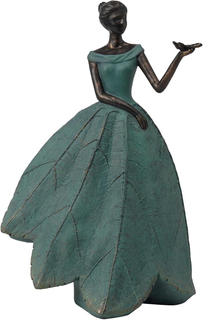 Guichifun Fairy Statue Collection Home Decoration - Leaf Angel Girls with Dragonfly Resin Home Decor for Outside or Inside Rustic Garden Outdoor Yard Decorations Figurines Gift 7.4 x 5.25 x 12 Inch