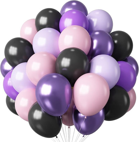 Purple Pink Black Balloons 12 Inch Pastel Pink Purple Black Latex Helium Balloon Purple Metallic Party Balloons for Girls Cartoon Anime Birthday Baby Shower Halloween Party Decorations