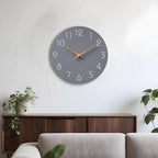 Mosewa Wall Clock Silent Non Ticking Decorative for Kitchen Bedroom Bathroom Office Living Room Battery Operated 10 Inch Gray Wood Modern Simple