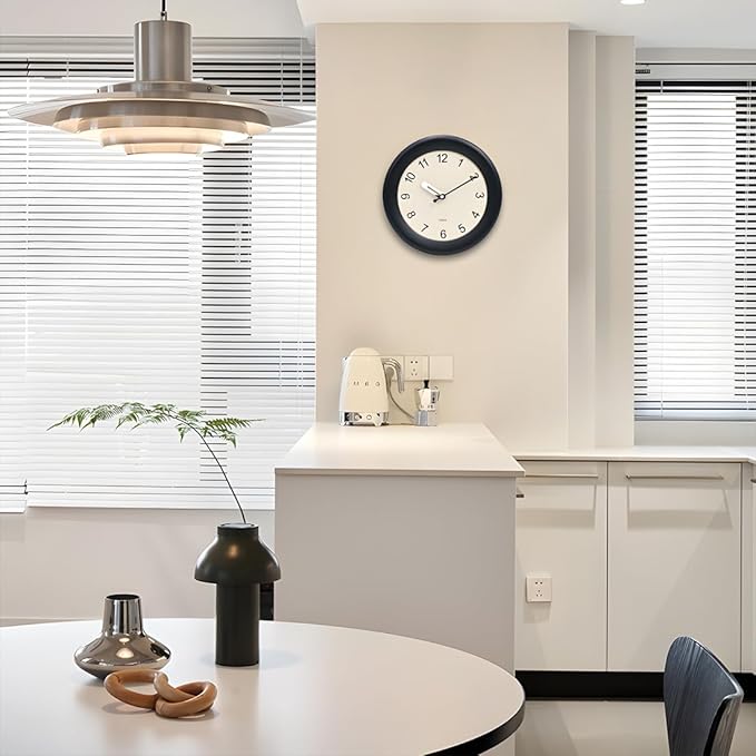 Kesin Wooden Wall Clock 12 Inch Silent Non Ticking Wall Clocks Battery Operated Simple Modern Small Analog Clocks Decorative for Kitchen, Living Room, Home,Bedroom, Office (Black)