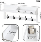 AMBIRD 26.57-Inch Wall Hanging Shelf With Coat Hooks - Entryway Wood Rack With 5 Dual Hooks, 3 Key Hooks, Mail Organizer and Key Holder (White)