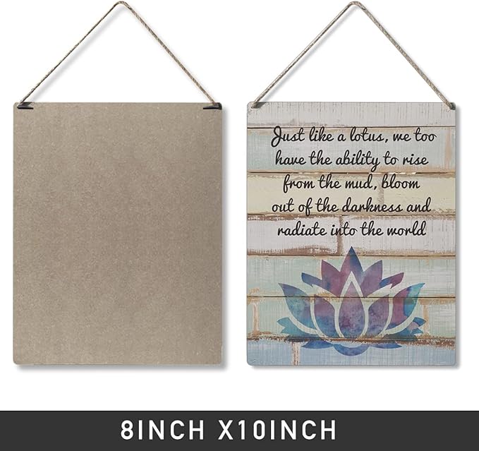 Qious Inspirational Gift Signs Just Like a Lotus We Too Have the Ability to Rise Wooden Hanging Sign Rustic Wall Art Home Decoration 10 x 8 Inches…