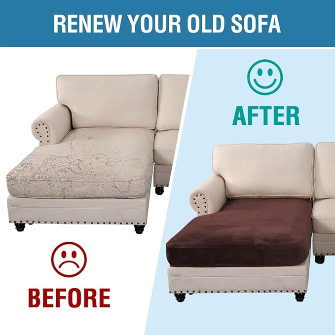 H.VERSAILTEX Velvet Stretch Individual Chaise Cover Sectional Couch Covers for L Shaped Sofa Both Left/Right Furniture Protector Seat Cushion Sofa Cover (1 Piece Chaise Cover, Brown)