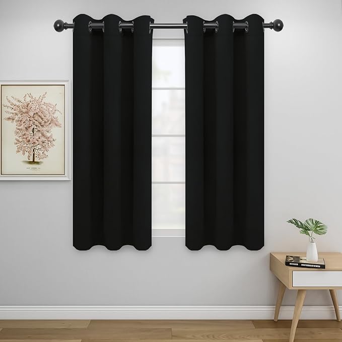 Easy-Going Blackout Curtains for Bedroom, Solid Thermal Insulated Grommet and Noise Reduction Window Drapes, Room Darkening Curtains for Living Room, 2 Panels (34x54 in, Black)
