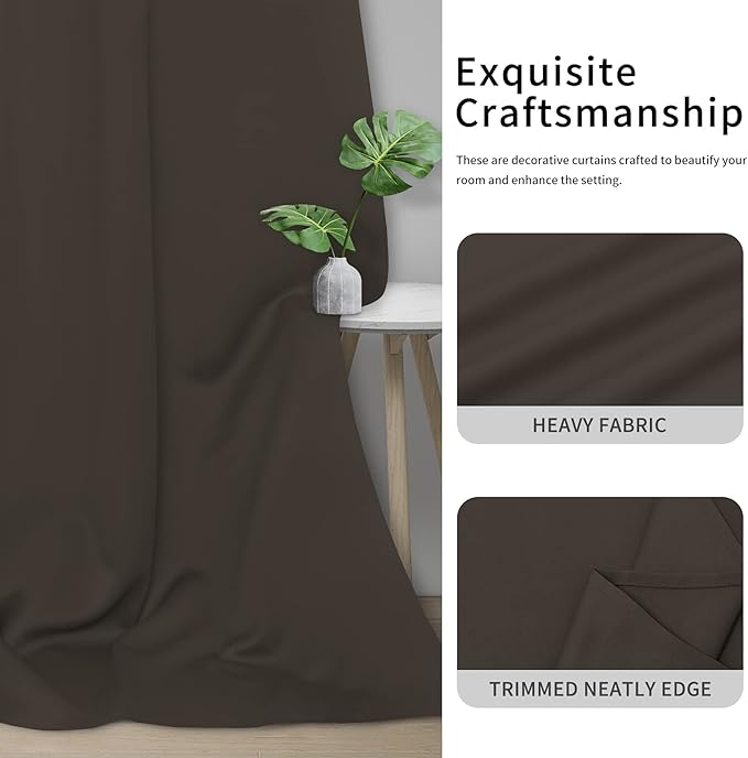 Easy-Going Blackout Curtains for Bedroom, Solid Thermal Insulated Grommet and Noise Reduction Window Drapes, Room Darkening Curtains for Living Room, 2 Panels(42x84 in, Coffee)