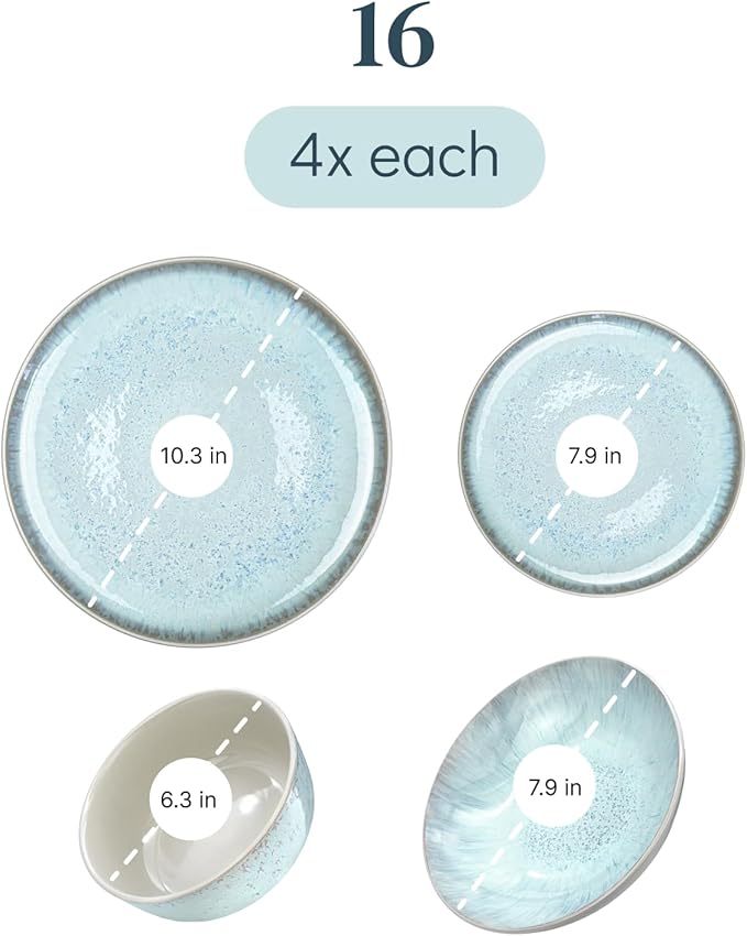 16 Piece Dinnerware Sets for 4 - Modern Style Stoneware Dinnerware Set - Scratch Resistant,Dishwasher,Microwave Safe Plates and Bowls Sets Ceramic,Dish Set, Bowl and Plate Set - Beige and Light Blue…