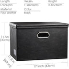 PRANDOM Large Collapsible Storage Bin with Lid [1-Pack] Leather Fabric Foldable Storage Box Organizer Containes Basket Cube with Cover for Home Bedroom Closet Office Nursery Black (17.7x11.8x11.8)