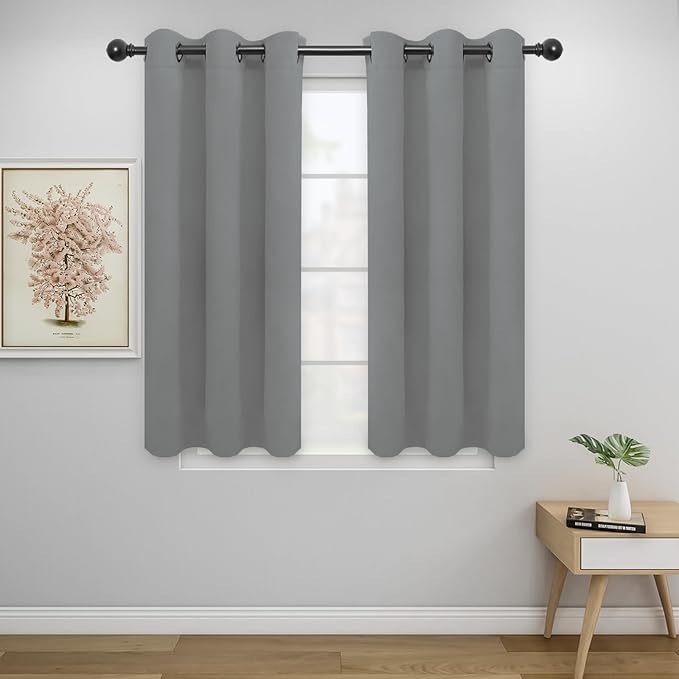 Easy-Going Blackout Curtains for Bedroom, Solid Thermal Insulated Grommet and Noise Reduction Window Drapes, Room Darkening Curtains for Living Room, 2 Panels (34x45 in, Light Gray)