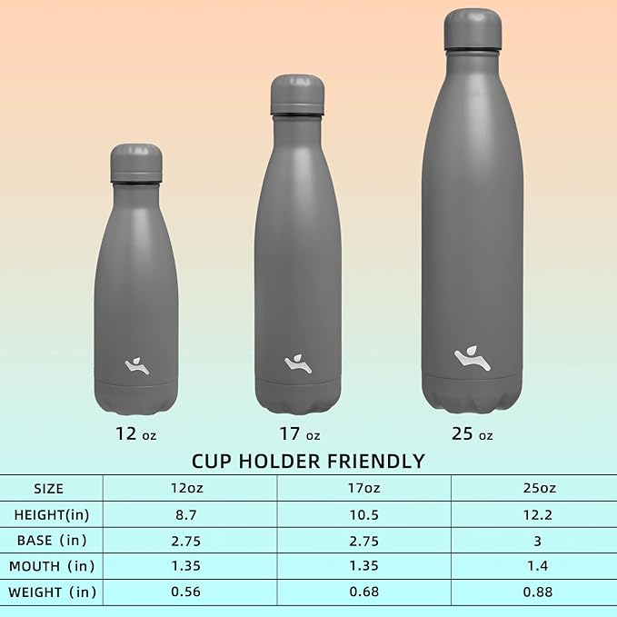 Insulated Water Bottles,17 oz Double Wall Stainless Steel Vacumm Metal Flask for Sports Travel,Gray