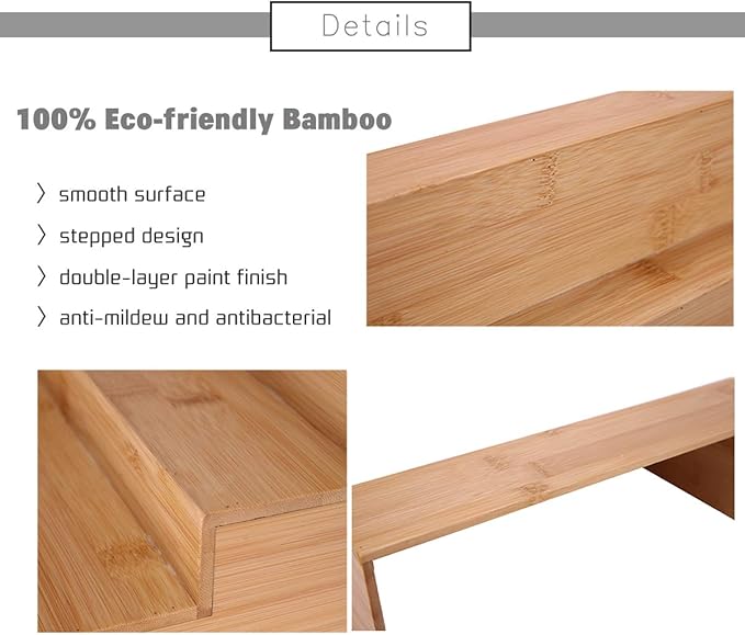 Step Spice Rack Set Cabinet Shelf Spice Holder, 3-Tier Bamboo Spice Organizers for Cabinet/Pantry/Cupboard/Countertop, Step Display Rack for Toy Suitable for Home/Office, 2 Pack Step Rack