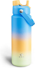 Insulated Water Bottle with Straw Stainless Steel Water Bottle, Leak-Proof, BPA-Free, Double Wall Vacuum Keeps Cold for 24 Hours for Sports, Travel, School (32 oz, Sunny Breeze)