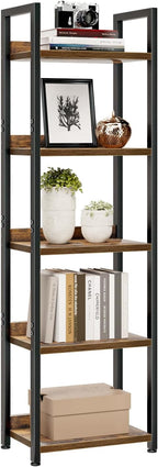 NUMENN Narrow Bookshelf, 5 Tier Bookshelves, Home Office Bookcase Shelf Storage Organizer, Free Standing Storage Shelving Unit for Bedroom, Living Room and Home Office, Vintage