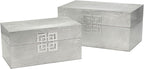 Galt International Storage Box Set Decorative Storage Box w/Hinged Lid Classic Design Wood Decor Boxes with Geometric Clasp Storage for Bedroom & Home - Set of 2 (Silver)