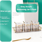 Acrylic Condiment Spice Jars,Condiment Spice Box With Lids and Spoons and Tray,Clear Plastic Condiment Canisters,Seasoning Box 3 Pack,Seasoning Box Set for Kitchen to Storage Salt,Paprika,Sugar