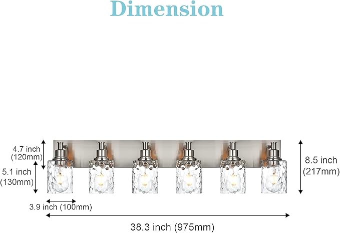 BONLICHT Vanity Light Fixture Brushed Nickel 6-Light Modern Farmhouse Wall Sconce Bathroom Lighting with Hammered Glass Industrial Wall Mount Lights for Kitchen Dining Room Cabinet Corridor