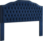24KF Upholstered Button Tufted King Headboard with Nailhead Trim, Soft Velvet Fabric Headboard King/CA King - Navy