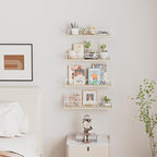 Floating Shelves for Wall Set of 4, Different Sizes Mounted Wood Floating Shelf, Wall Shelves for Living Room, Bedroom, Bathroom, Kitchen, Farmhouse Decor, Office