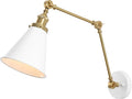 JONATHAN Y JYL7462B Rover 7" Classic Industrial Metal Adjustable Arm LED Wall Sconce, White/Brass Gold for Bedroom, Bathroom, Vanity