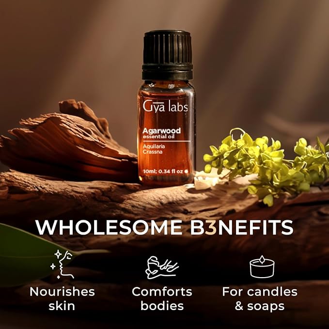 Gya Labs Agarwood Essential Oils for Diffusers - 0.34 Fl Oz - 100% Pure Natural Agarwood Oils for Skin, Massage Candle Making Scent