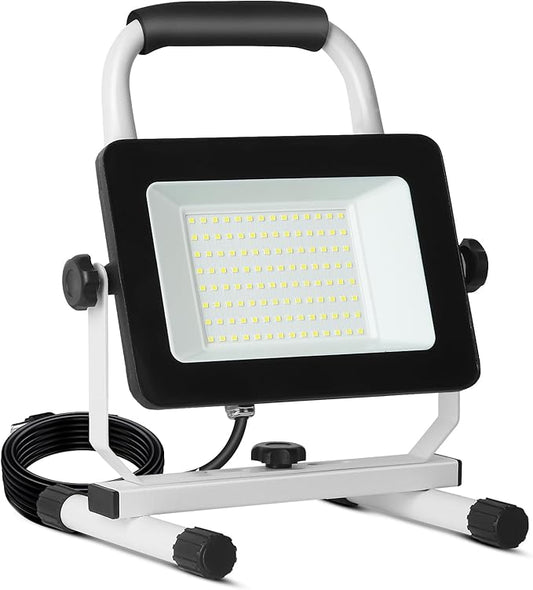UFOND 6000 Lumen LED Work Light with Stand,60W Waterproof Flood Light, Brightness Switch Adjustable,Super Bright Portable Job Site Worklight with Power Cord for Garage Workshop Car,Outdoor Lighting