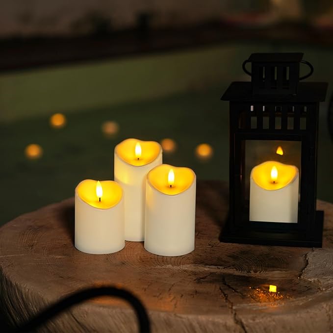 Homemory Rechargeable Flameless Candles, LED Candles, Battery Operated Candles with Remote and Timers, Outdoor Waterproof, Long Lasting, Set of 3